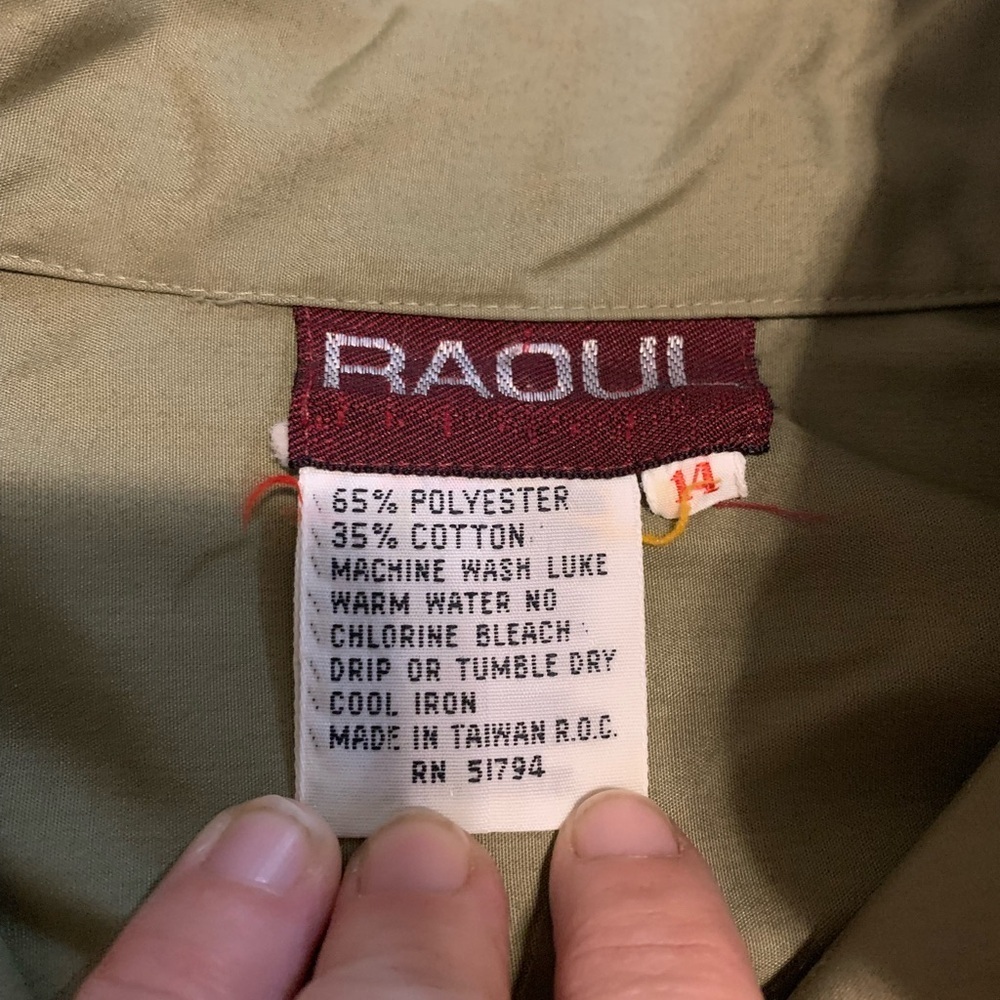 Vtg RAOUL Safari Utility Shirt Dress with Belt - Olive Green - Maxi- Soze 14 - Picture 4 of 8